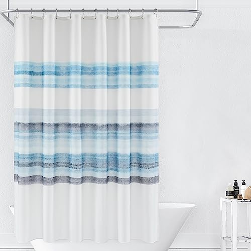 Ombre Stripe Shower Curtain, Oil Painting Abstract Beach Shower Curtain, Decorative Shower Curtains For Bathroom, Waterproof & Washable (72X72 Inch, Blue Ombre) #TOP1