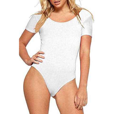 Red Olives® Womens Ladies Plain Cap Sleeve Scoop Neck Leotard Top Stretch T-Shirt Bodysuit UK 8-14 (8/10, White) Cover