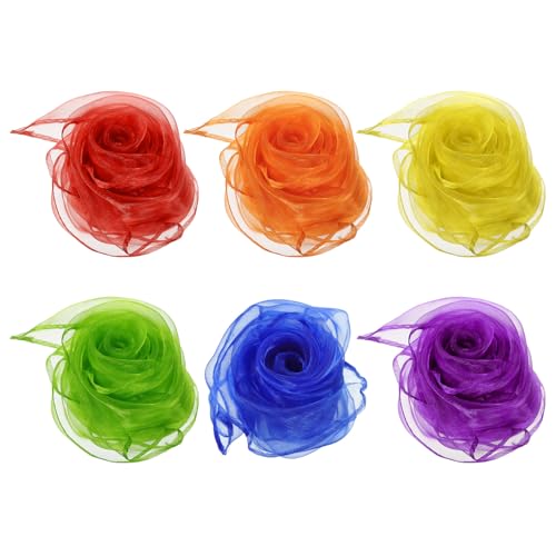 PATIKIL Dance Scarves, 6 Pcs Square Juggling Scarves 24 by 24 Inches for Play Magic Music Activity Juggling Dressing, Red, Yellow, Green, Blue, Purple, Orange