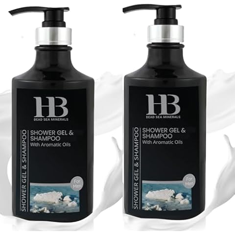 HB Dead Sea 2 in 1 Mens Body Wash & Shampoo Enriched with Dead Sea Minerals, All in One Body Soap Liquid with pure Scent, Shower Gel Body Wash for Men, Shower Soap Liquid for Skin & Hair Care, 780ml Cover