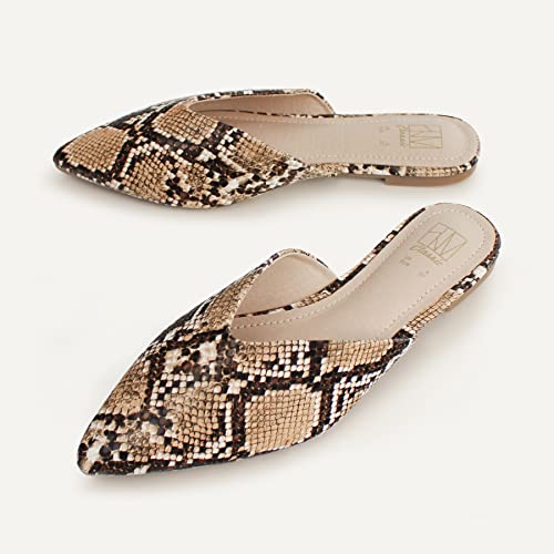 Hawkwell Women's Backless Slip On Slides Loafer Shoes Flats Comfortable Pointed Toe Mules，Gold Snake Pu 5 M Us #TOP5