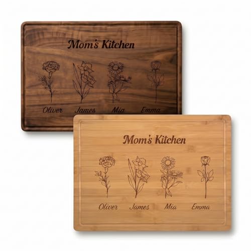 Tabla de cortar personalizada para mamá y abuela, con flor de nacimiento grabada, regalos personalizados para el Día de la Madre, Navidad o cumpleaños miniatura 1