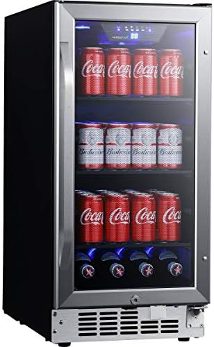 EdgeStar CBR902SG 15 Inch Wide 80 Can Built-In Beverage Cooler with Blue LED Lighting