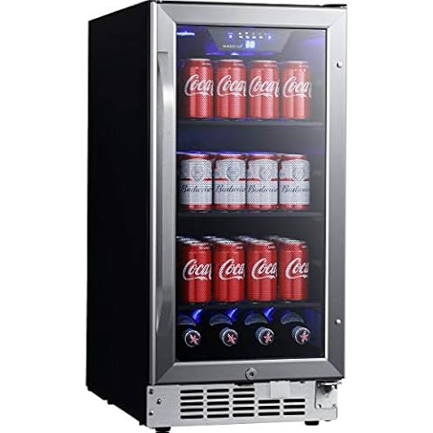 EdgeStar CBR902SG 15 Inch Wide 80 Can Built-In Beverage Cooler with Blue LED Lighting - Stainless Steel Cover