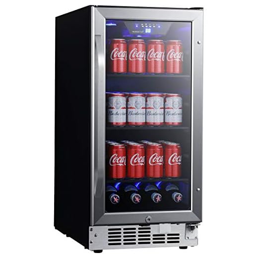 EdgeStar CBR902SG 15 Inch Wide 80 Can Built-In Beverage Cooler with Blue LED Lighting
