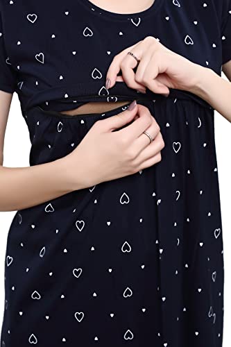 Image of TIGYWIGY Women's Cotton Printed Knee Length Maternity /Feeding /Nursing Nighty