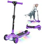 AIYAPLAY Electric Scooter for Kids, 3 Wheel Foldable Kids Scooter for Age 6-10 with 4 Levels Adjustable Height, LED Lights, Up to 6km/h, Maximum Range 8km, 4.8kg Lightweight for Boys and Girls, Purple