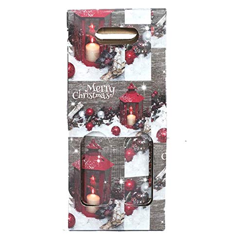 6 Scatole Porta 2 Bottiglie Natale Busta in Cartone Ondulato per Vino, Olio, Champagne, Liquori Astuccio Singolo Decoro Lanterne Natalizio 18,5x9,5x40 cm