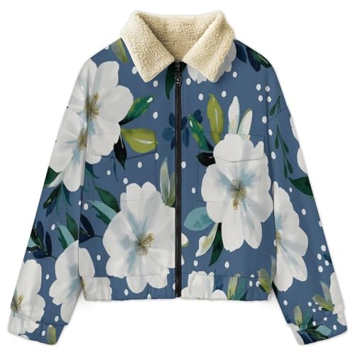Veste polaire femme marine à fleurs et pois - Manteau chaud zippé