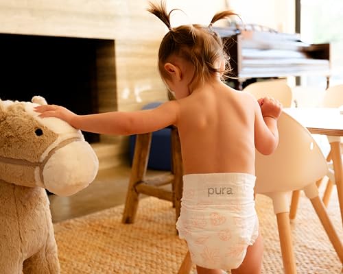 Image of Pura Size 7 Eco-Friendly Diapers (33+lbs) Hypoallergenic, TCF, Soft Organic Cotton, Sustainable, up to 12 Hours Leak Protection, Allergy UK, Recyclable Paper Packaging, 6 Packs of 17 (102 Diapers)