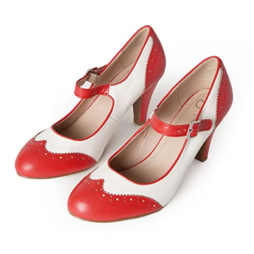 J. Adams Kym Mary Jane Shoes Women Oxford Pumps - Cute Low Kitten High Heels - Retro Vintage Shoes for Women 1950s Mary Janes Round Toe Shoe with Ankle Strap - Women Dress Shoes - Thumbnail 3