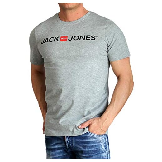 JACK & JONES Jjecorp Logo Tee Ss Crew Neck Noos, Camiseta Hombre, Gris (Light Grey Melange Detail: Slim Fit - Melange), X-Large