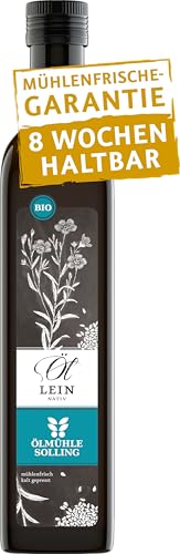 Foto von ÖLMÜHLE SOLLING - BIO Leinöl | Täglich mühlenfrisch kaltgepresstes Öl aus Leinsamen. Leinöl mit mildem und nussigem Geschmack. Reich an Omega-3-Fettsäuren | Inhalt: 500 ml