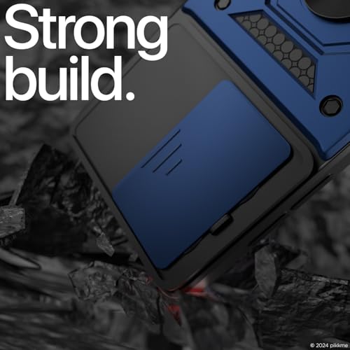 Image of Pikkme D10 Tough Armor Bumper Case | 360 Protection Case | Sliding Camera Shield Cover & Ring Holder Stand Back Cover for Oppo A3x 5G / A3x 4G / A3 5G (Blue)