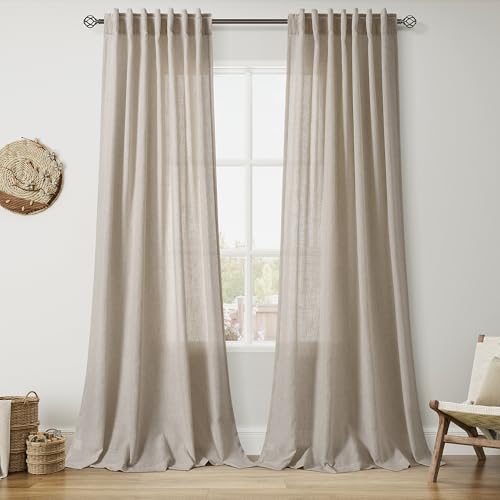 Image of Nanspring Cobblestone Curtains 90 Inches Long for Living Room Linen Blend Light Filtering Semi Sheer Curtain Back Tab Rod Pocket Modern Farmhouse Decor Elegant Drapes for Bedroom 52x90, 2 Panels