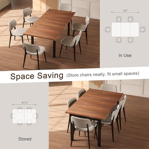 Extendable Dining Table for 4-6, 63" Modern Kitchen Table, Farmhouse Dining Room Tables for Dining, Kitchen, Office, Living Room, Rectangular Wooden Tables, Space Saving (Walnut) - Image 5