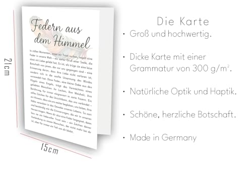 Pusteblume Grusskarten Beileidskarte mit Holzfeder Windfänger - Memorial Keepsake mit tröstliche Nachricht für Verlust und Erinnerung Trauerkarte karte trauer