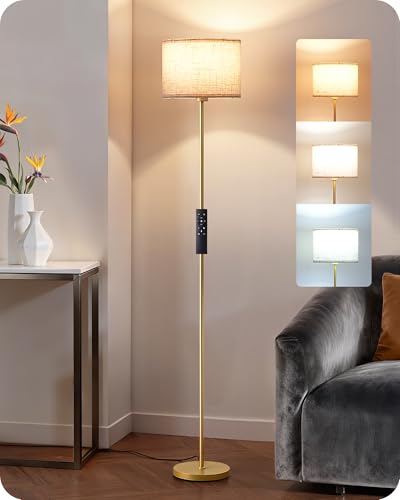 DEWENWILS&EDISHINE EDISHINE 2 Lampshades Modern Floor Lamps for Living Room Gold