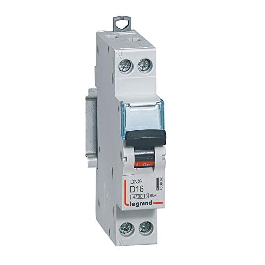Legrand 406802 Dnx³4500 6kA Disjoncteur Phase+Neutre Arrivée et Sortie Borne à Vis, 1P+N, 230V, 16A, Courbe D, 1 Module