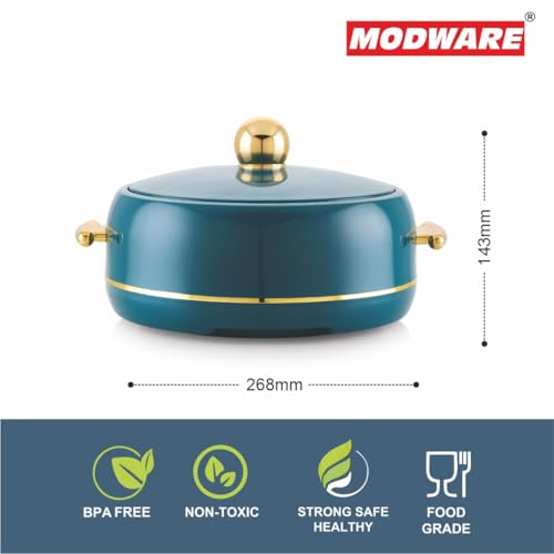 Image of Modware Atlantis Casserole 1500ml Elegant Design Premium Hot Pot, Retains Temperature for Hours, Insulated Inner Steel Casserole for Roti, Hot Box for Home, Chapati Box, Serving Bowl with Lid (Teal)