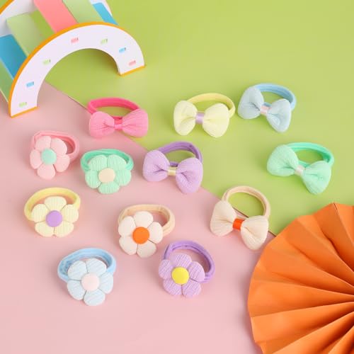 24 Stück Baby Haargummi mit Blumen Nahtlos Weich Haargummi mit Bonbonschleife Geeignet für Kinder Kleine Mädchen
