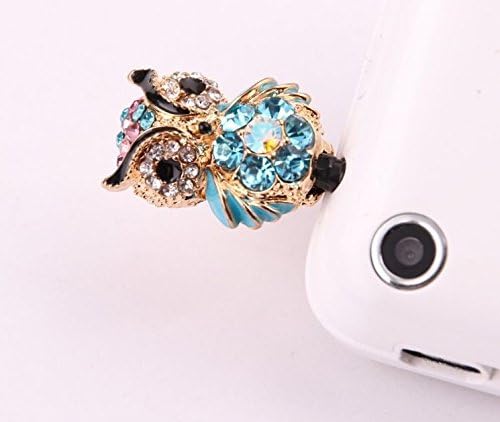 2 PCS Crystal Bling Rhinestone Cute Owl 3.5mm Headphone Jack Anti Dust Plug Ear Cap for iPhone 5,5S,4,4s,iPad ,iPod Touch ,Samsung Galaxy S3 S4 Note 2 Note2,HTC (Pink Blue)