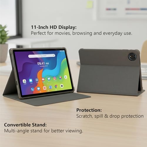 Image of 11 inch Tablet with Case, Android 14, Octa-Core Processor, 8GB RAM 128GB Storage, WiFi + Cellular, Bluetooth, HD Touchscreen, Dual Camera, 7000 mAh Battery, Pre Installed Apps - Black
