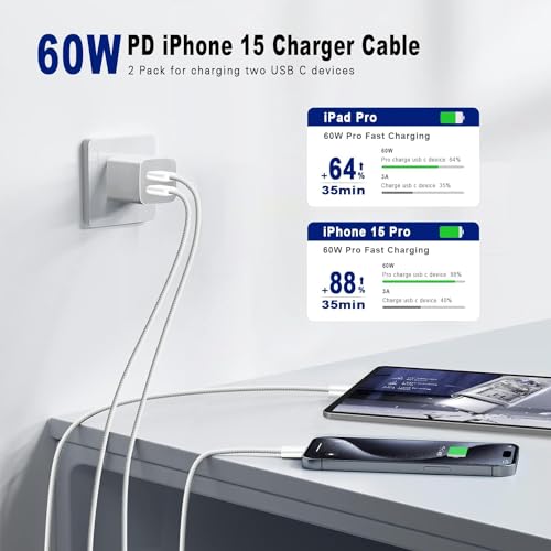Long USB C to C Fast Charger Cable 10ft,60W Type C to C Fast Charging Cord for Apple iPhone 17 Pro Max/17 Air/16 Pro/15 Plus/MacBook Pro 2021/2020/2019/2018,iPad 12.9/11 inch/Mini/Air 5/Samsung Galaxy - image 2