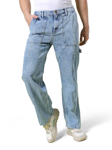Image of The Indian Garage Co Men Baggy Solid Mid-Rise Stretchable Jeans