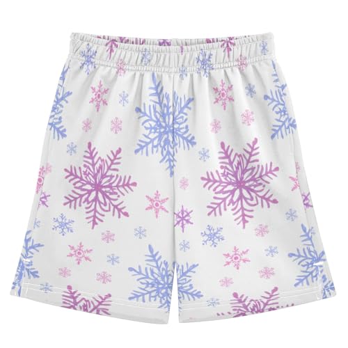 Bright Snowflakes Athletic Shorts with Zipper Pockets, Youth Boys Athletic Running Shorts for Summer