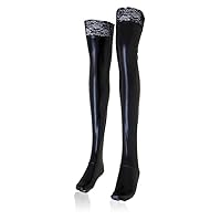 BEISUYA Latex Leather Thigh Stockings Overknee Strümpfe mit Spitze Sexy Anti-Rutsch lange strümpfe(Schwarz)