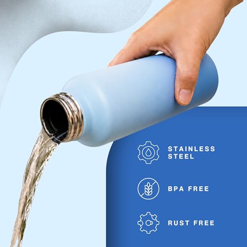 Image of United Colors of Benetton 1L (1000ML) Stainless Steel Water Bottle, Single Wall, Lightweight, Durable, Leak-Proof Cap, BPA-Free, Rust Resistant, Easy to Clean, Travel /Gym /Office /School Use