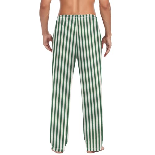 ALAZA White Green Stripes Men’s Pajama Pants Soft Long Sleep Pants Lounge Pajama Bottoms with Pockets2