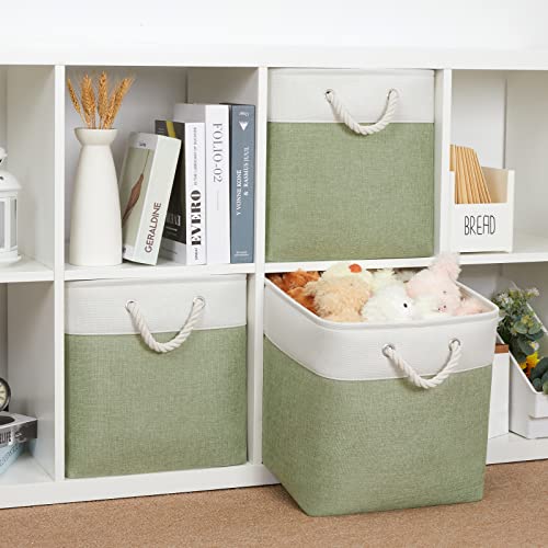 Bidtakay Cubby Storage Bins Set Of 3 Fabric Baskets For Shelves Closet Drawer Organizer Storage Cubes 13X13 Collapsible Organization Baskets For Nursery Toy Shelf (White&Green) #TOP7