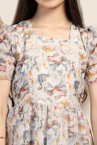 Image of Fashion Dream Girl's Organza Floral Printed Calf Length Dress|Western Dress|Kids Dress|Fancy Dress
