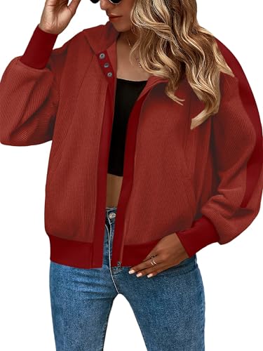 Zeagoo Womens Corduroy Knit Hoodies Zip Up Shirt Jacket Slouchy Short Jackets Casual Long Sleeve Shackets