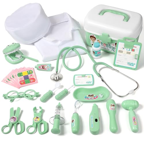 Image of Phobby Durable Doctor Kit for Kids, 27 Pcs Deluxe Pretend Play Medical Kit Toy with Real Stethoscope, Doctor Kit for Toddlers Boys Girls Birthday Gift (Green)