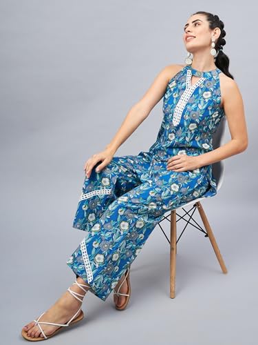 Image of Women's Floral Printed Kurti and Palazzo Set | Sleeveless Ethnic Co-Ord Set