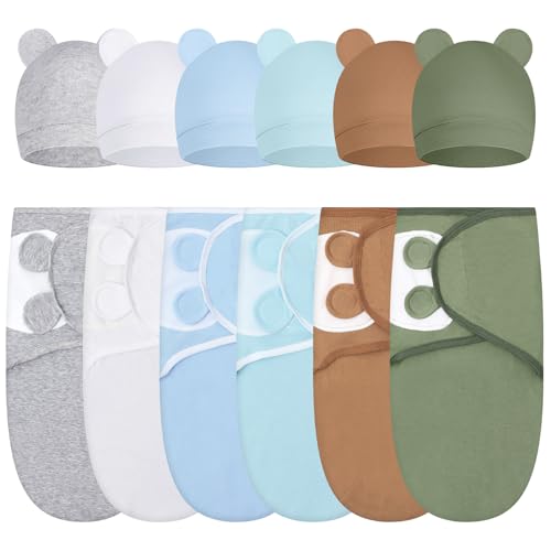 Image of Ramede 6 Pack Swaddle Blanket with Hats for Baby Girl Boy 100% Cotton Swaddles 0-3 Months, Adjustable Breathable Skin Friendly Receiving Blanket Wrap, Essential for Newborns