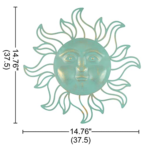 Szjmch Farmhouse Blue Sun Wall Art Decor, 14.7Inch Metal Sunface Rustic Color, Wall Sculpture Hanging For Home Decor, Outdoor Decorations For Patio Living Room Office Yard Garden #TOP1
