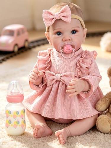 Image of EKOKIZ Realistic 20-Inch Reborn Baby Doll, Weighted Lifelike Newborn Girl with Soft Cloth Body and Feeding Set, Gift for Ages 3+