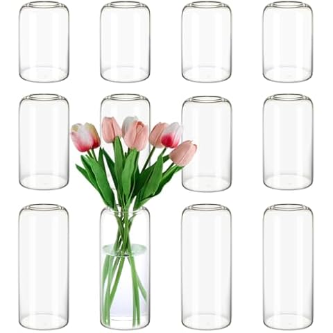 Comrzor Glass Bud Vase in Bulk Set of 12, Clear Small Vases for Flowers, Modern Flower Vase for Wedding Table Centerpieces, Living Room Home Decor Cover