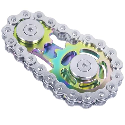 Yilceemy Juguetes Fidget de Metal, Juguete Fidget de Cadena de Bicicleta con 2 Engranajes, Juguete Cinético de Escritorio Novedad Mano Spinner, para Alivio del Estrés (6×3,5 cm)