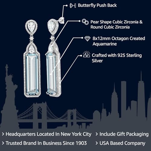 Gem Stone King 925 Sterling Silver Simulated Aquamarine Art Deco Dangle Earrings For Women (12.00 Cttw, 2 Inch)2