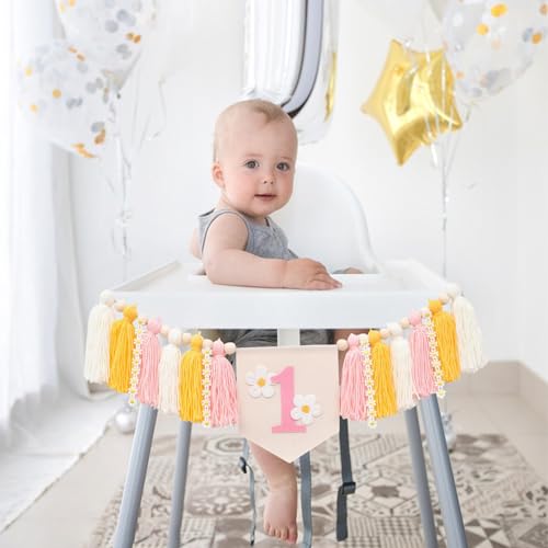 Bicuces Daisy 1st Birthday Highchair Banner Groovy Hippie Banner Daisy Boho Tassel Two Groovy Girls Dreamy Daisies Banner for Hippie First Birthday Party Decoration and Photo Props by Bicuces - Image 5