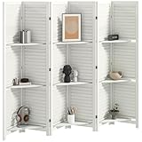 HOMCOM Room Divider, 6 Panel 67' Tall Wood Privacy Screen with 3 Display Shelves, and Folding Storage for Bedroom or Home Office, White