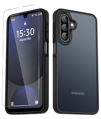 YENAPOON for Samsung Galaxy A17 5G Case, Matte Phone Case with 1 Screen Protector, Frosted Translucent Back, Slim Shockproof Protective Cover, Black