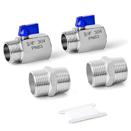 ERGAOBOY 2 piezas 3/4 Hembra x 3/4 Macho BSP Rosca Pesada 304 Válvula de Bola de Acero Inoxidable Con 2 piezas 3/4 SUS 304 Conector Hexagonal Macho