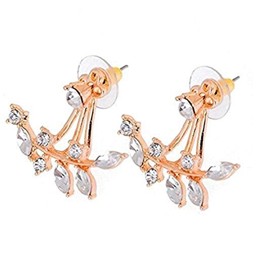 Robert JC Rose Gold Leaf with Cz Crystal Ear Cuff Earrings Jacket for Woman Girls
