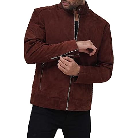 Vollencci Brown Suede Leather Jacket for Men's, Real Lambskin Mens Brown Suede Leather Jacket (S) Cover